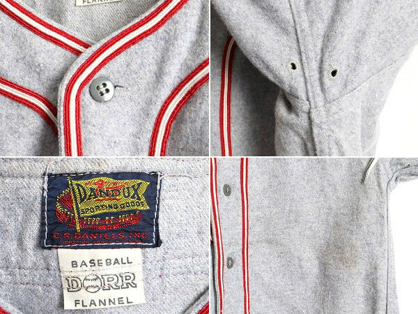 デッドストック 40s ビンテージ ■ DANDUX ウール 半袖 ベースボール シャツ ( メンズ XS 程) 半袖シャツ 新品 未使用 40年代 灰 赤 無地