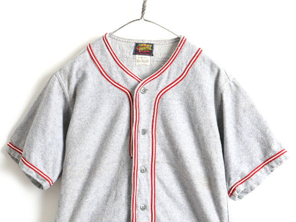デッドストック 40s ビンテージ ■ DANDUX ウール 半袖 ベースボール シャツ ( メンズ XS 程) 半袖シャツ 新品 未使用 40年代 灰 赤 無地