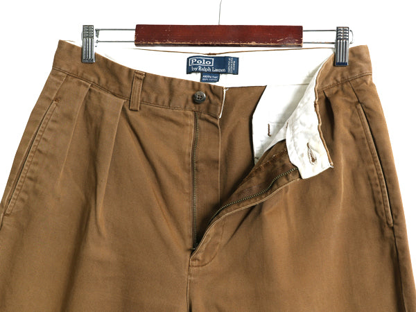 90s ポロ ラルフローレン コットン チノ パンツ 33 32 / オールド スラックス チノパン ストレート ツータック ポロチノ ボトムス シンプル