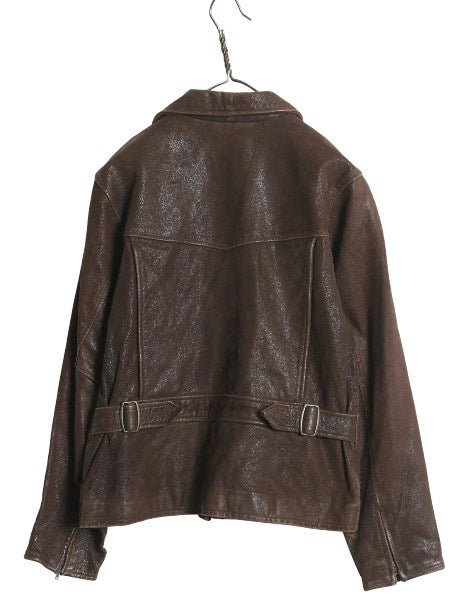 90s オールド ギャップ 本革 レザー スポーツ ジャケット レディース M メンズ S 程 革ジャン 中綿 キルティング ライナー付き ブルゾン 茶