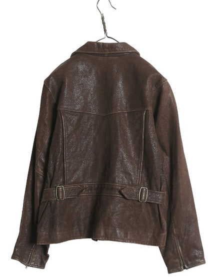 90s オールド ギャップ 本革 レザー スポーツ ジャケット レディース M メンズ S 程 革ジャン 中綿 キルティング ライナー付き ブルゾン 茶