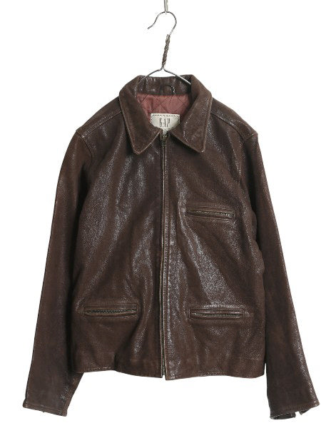 90s オールド ギャップ 本革 レザー スポーツ ジャケット レディース M メンズ S 程 革ジャン 中綿 キルティング ライナー付き ブルゾン 茶