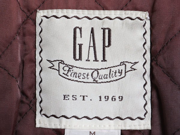 90s オールド ギャップ 本革 レザー スポーツ ジャケット レディース M メンズ S 程 革ジャン 中綿 キルティング ライナー付き ブルゾン 茶