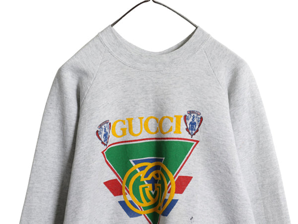 90s USA製 ブートレッグ グッチ ビッグ ロゴ プリント スウェット メンズ レディース XL / 古着 オールド 裏起毛 トレーナー 霜降り グレー