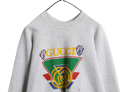 90s USA製 ブートレッグ グッチ ビッグ ロゴ プリント スウェット メンズ レディース XL / 古着 オールド 裏起毛 トレーナー 霜降り グレー