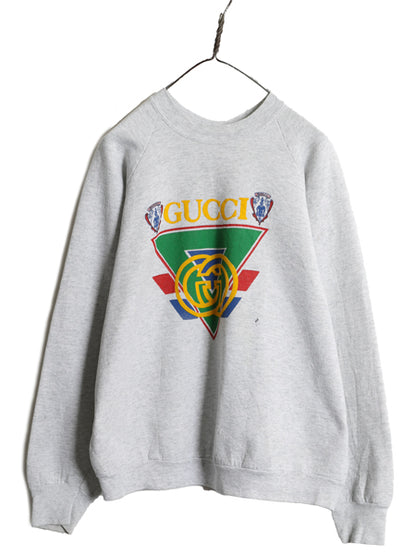 90s USA製 ブートレッグ グッチ ビッグ ロゴ プリント スウェット メンズ レディース XL / 古着 オールド 裏起毛 トレーナー 霜降り グレー