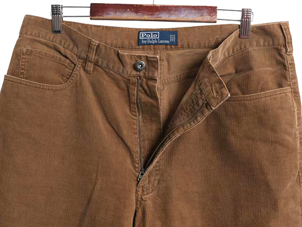 90s ポロ ラルフローレン 細畝 コーデュロイ パンツ 実寸 36 27 程/ オールド コットン ノータック スラックス ストレート コーズ ブラウン
