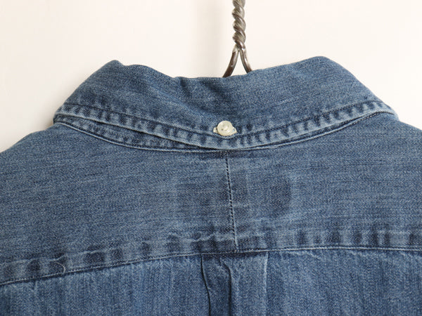 ラルフローレン 3点留め ボタンダウン 長袖 デニム シャツ メンズ L 古着 ポロ CLASSIC FIT コットン ワンポイント ポニー 刺繍 BD ブルー