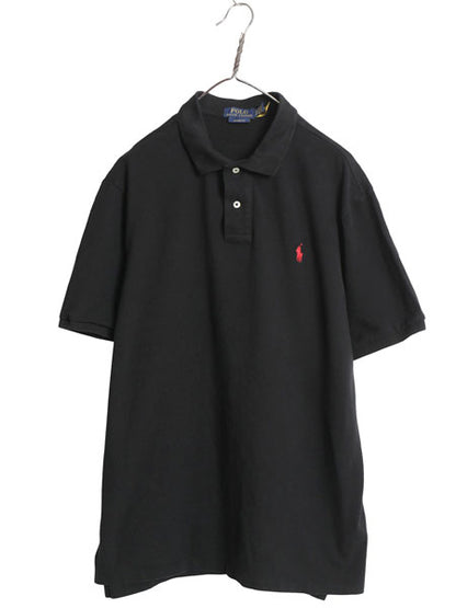 ポロ ラルフローレン 鹿の子 半袖 ポロシャツ メンズ XL / 半袖シャツ コットン トップス カットソー ワンポイント 大きいサイズ ブラック 