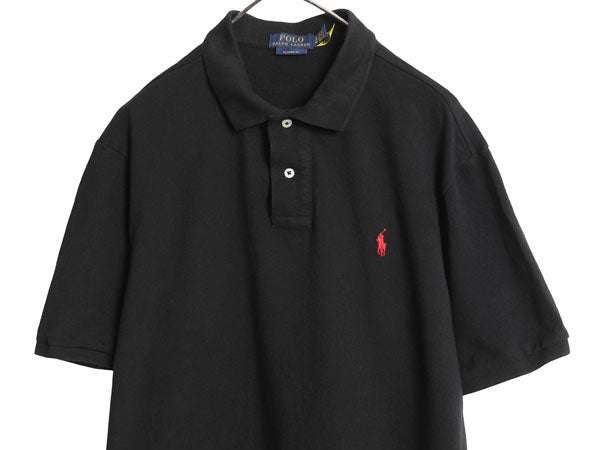 ポロ ラルフローレン 鹿の子 半袖 ポロシャツ メンズ XL / 半袖シャツ コットン トップス カットソー ワンポイント 大きいサイズ ブラック 