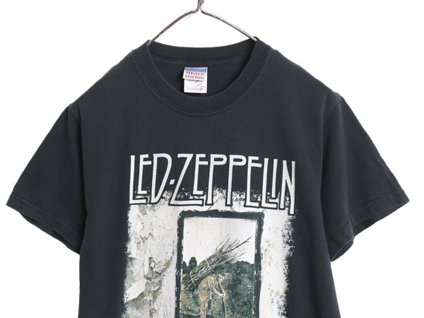 00s レッドツェッペリン イラスト プリント Tシャツ メンズ S / 古着 オールド オフィシャル バンド ロック アート グラフィック ブラック