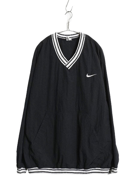90s ナイキ ナイロン ジャケット メンズ XXL / 古着 オールド プルオーバー スウッシュ Vネック ウィンドブレーカー 大きいサイズ ブラック