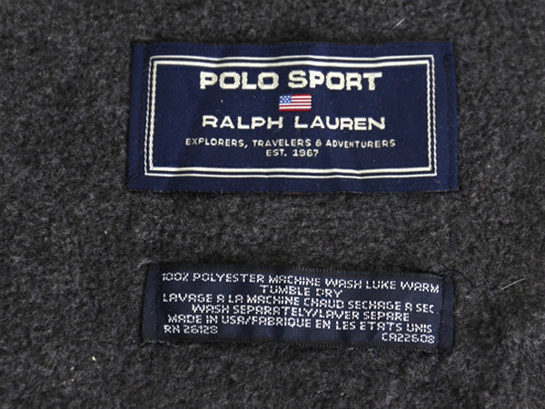 00s ポロスポーツ ラルフローレン フリース マフラー メンズ レディース オールド ワンポイント シンプル チャコールグレー 防寒 シンプル