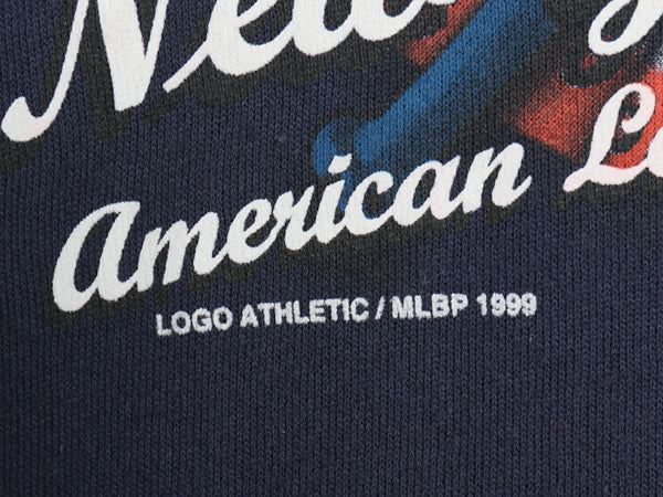 90's ヤンキース プリント スウェット メンズ L 小さめ M オールド MLB オフィシャル ロゴ7 トレーナー 裏起毛 大リーグ メジャーリーグ 紺