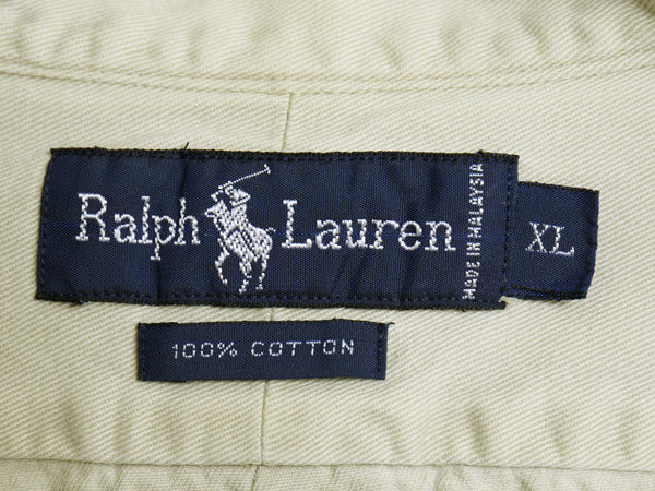 90s ラルフローレン 長袖 ボタンダウン シャツ メンズ XL オールド ポロ コットン ツイル ワンポイント ポニー 無地 大きいサイズ ベージュ