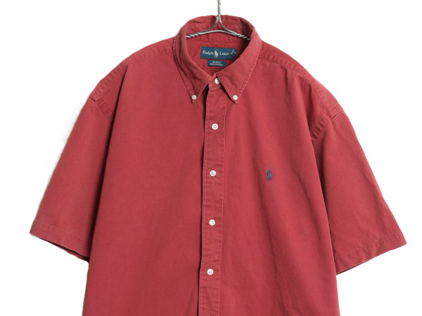 00s ラルフローレン 半袖 ボタンダウン シャツ メンズ L / オールド ポロ コットン 半袖シャツ ワンポイント ワイシャツ シンプル BD 赤