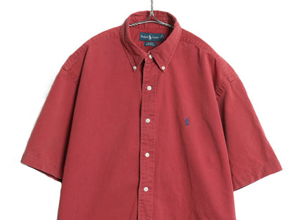 00s ラルフローレン 半袖 ボタンダウン シャツ メンズ L / オールド ポロ コットン 半袖シャツ ワンポイント ワイシャツ シンプル BD 赤