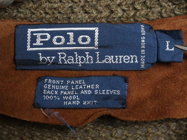 90s ポロ ラルフローレン 本革 レザー 切替 ニット ジャケット メンズ L / オールド 鹿革 ディアスキン スウェード ハンドメイド セーター