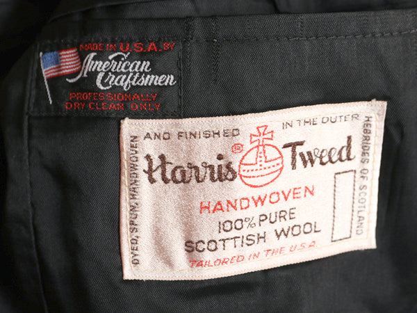 80s USA製 ハリスツイード テーラード ジャケット メンズ L 程 ヴィンテージ ブレザー ツイード ウール ヘリンボーン ストライプ トラッド