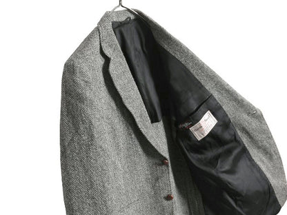 80s USA製 ハリスツイード テーラード ジャケット メンズ L 程 ヴィンテージ ブレザー ツイード ウール ヘリンボーン ストライプ トラッド