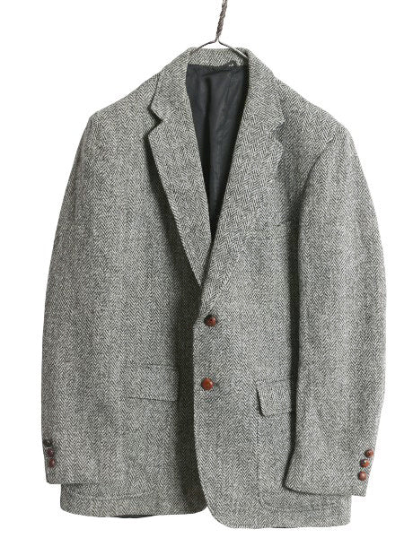 80s USA製 ハリスツイード テーラード ジャケット メンズ L 程 ヴィンテージ ブレザー ツイード ウール ヘリンボーン ストライプ トラッド