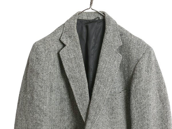 80s USA製 ハリスツイード テーラード ジャケット メンズ L 程 ヴィンテージ ブレザー ツイード ウール ヘリンボーン ストライプ トラッド