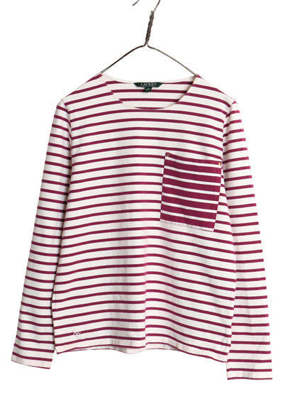 ローレン ラルフローレン ボーダー 長袖 Tシャツ レディース M / ポロ ロンT コットン ストレッチ カットソー ポケット付き ツートン ポケT