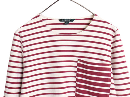 ローレン ラルフローレン ボーダー 長袖 Tシャツ レディース M / ポロ ロンT コットン ストレッチ カットソー ポケット付き ツートン ポケT