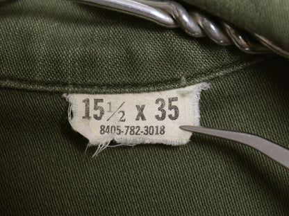60s 米軍実物 US ARMY コットン サテン ユーティリティ シャツ M / ヴィンテージ OG107 シャツ袖 2nd 軍物 ミリタリー ワッペン付き カーキ
