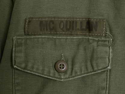 60s 米軍実物 US ARMY コットン サテン ユーティリティ シャツ M / ヴィンテージ OG107 シャツ袖 2nd 軍物 ミリタリー ワッペン付き カーキ