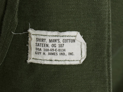 60s 米軍実物 US ARMY コットン サテン ユーティリティ シャツ M / ヴィンテージ OG107 シャツ袖 2nd 軍物 ミリタリー ワッペン付き カーキ