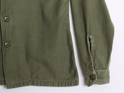 60s 米軍実物 US ARMY コットン サテン ユーティリティ シャツ M / ヴィンテージ OG107 シャツ袖 2nd 軍物 ミリタリー ワッペン付き カーキ