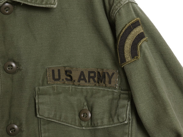 60s 米軍実物 US ARMY コットン サテン ユーティリティ シャツ M / ヴィンテージ OG107 シャツ袖 2nd 軍物 ミリタリー ワッペン付き カーキ