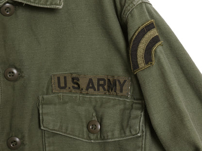 60s 米軍実物 US ARMY コットン サテン ユーティリティ シャツ M / ヴィンテージ OG107 シャツ袖 2nd 軍物 ミリタリー ワッペン付き カーキ