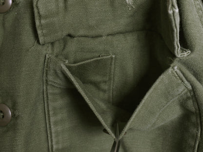 60s 米軍実物 US ARMY コットン サテン ユーティリティ シャツ M / ヴィンテージ OG107 シャツ袖 2nd 軍物 ミリタリー ワッペン付き カーキ