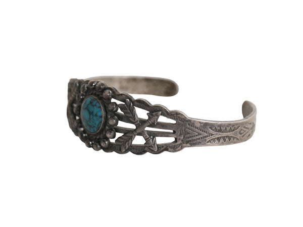 ~ 40s ★ ナバホ ターコイズ シルバー バングル / 小物 クロスアロー インディアン STERLING 銀 フレッドハービー ブレスレット キングマン