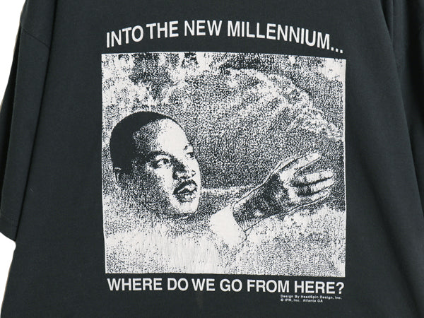 90s ★ キング牧師 イラスト プリント Tシャツ メンズ XL 程 / 古着 オールド アート 偉人 メッセージ グラフィック 大きいサイズ ブラック