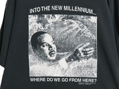 90s ★ キング牧師 イラスト プリント Tシャツ メンズ XL 程 / 古着 オールド アート 偉人 メッセージ グラフィック 大きいサイズ ブラック