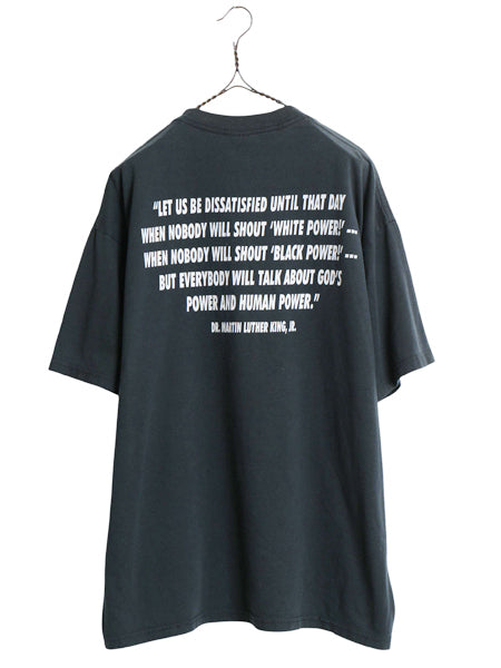 90s ★ キング牧師 イラスト プリント Tシャツ メンズ XL 程 / 古着 オールド アート 偉人 メッセージ グラフィック 大きいサイズ ブラック