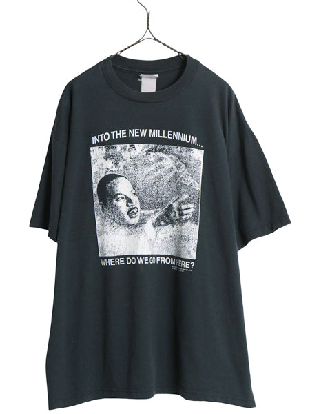 90s ★ キング牧師 イラスト プリント Tシャツ メンズ XL 程 / 古着 オールド アート 偉人 メッセージ グラフィック 大きいサイズ ブラック