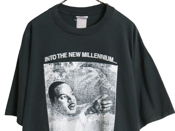 90s ★ キング牧師 イラスト プリント Tシャツ メンズ XL 程 / 古着 オールド アート 偉人 メッセージ グラフィック 大きいサイズ ブラック