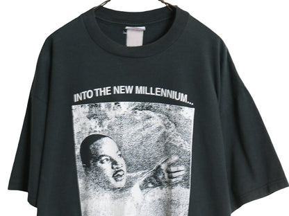 90s ★ キング牧師 イラスト プリント Tシャツ メンズ XL 程 / 古着 オールド アート 偉人 メッセージ グラフィック 大きいサイズ ブラック