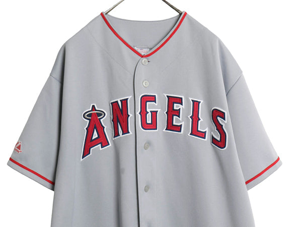 エンゼルス ベースボール シャツ メンズ XXL 程/ MLB オフィシャル マジェスティック 大リーグ ユニフォーム 重ね着 ジャージ 大きいサイズ