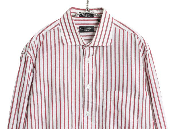 80s 90s USA製 クリスチャン ディオール ストライプ 長袖 シャツ メンズ L ヴィンテージ コットン ワイシャツ カジュアル ドレス ツートン