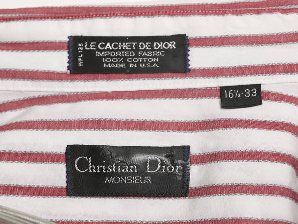 80s 90s USA製 クリスチャン ディオール ストライプ 長袖 シャツ メンズ L ヴィンテージ コットン ワイシャツ カジュアル ドレス ツートン