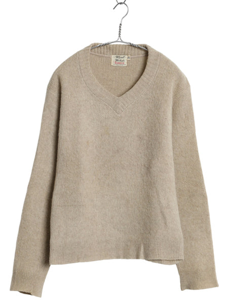60s USA製 ★ CAMPUS Vネック モヘア ニット セーター メンズ M 古着 ヴィンテージ プルオーバー 重ね着 グランジ 無地 毛足 毛長 ベージュ