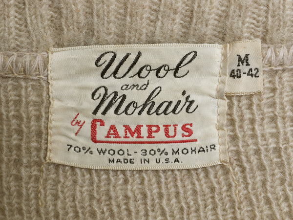 60s USA製 ★ CAMPUS Vネック モヘア ニット セーター メンズ M 古着 ヴィンテージ プルオーバー 重ね着 グランジ 無地 毛足 毛長 ベージュ