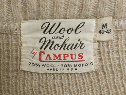 60s USA製 ★ CAMPUS Vネック モヘア ニット セーター メンズ M 古着 ヴィンテージ プルオーバー 重ね着 グランジ 無地 毛足 毛長 ベージュ