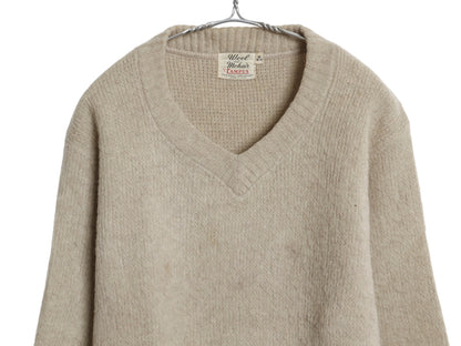 60s USA製 ★ CAMPUS Vネック モヘア ニット セーター メンズ M 古着 ヴィンテージ プルオーバー 重ね着 グランジ 無地 毛足 毛長 ベージュ