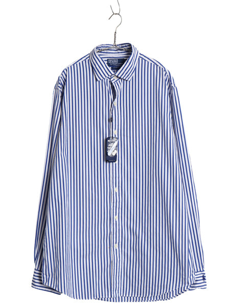 デッドストック ポロ ラルフローレン ストライプ 長袖 シャツ メンズ XL / コットン CUSTOM FIT 細身 ワンポイント ツートン 大きいサイズ